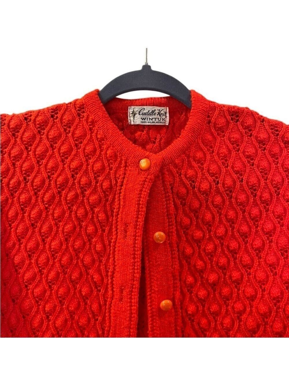 Vintage 60s Cuddle Knit Wintuk Women’s Red Orlon Acrylic Knit Cardigan Medium - Picture 3 of 6